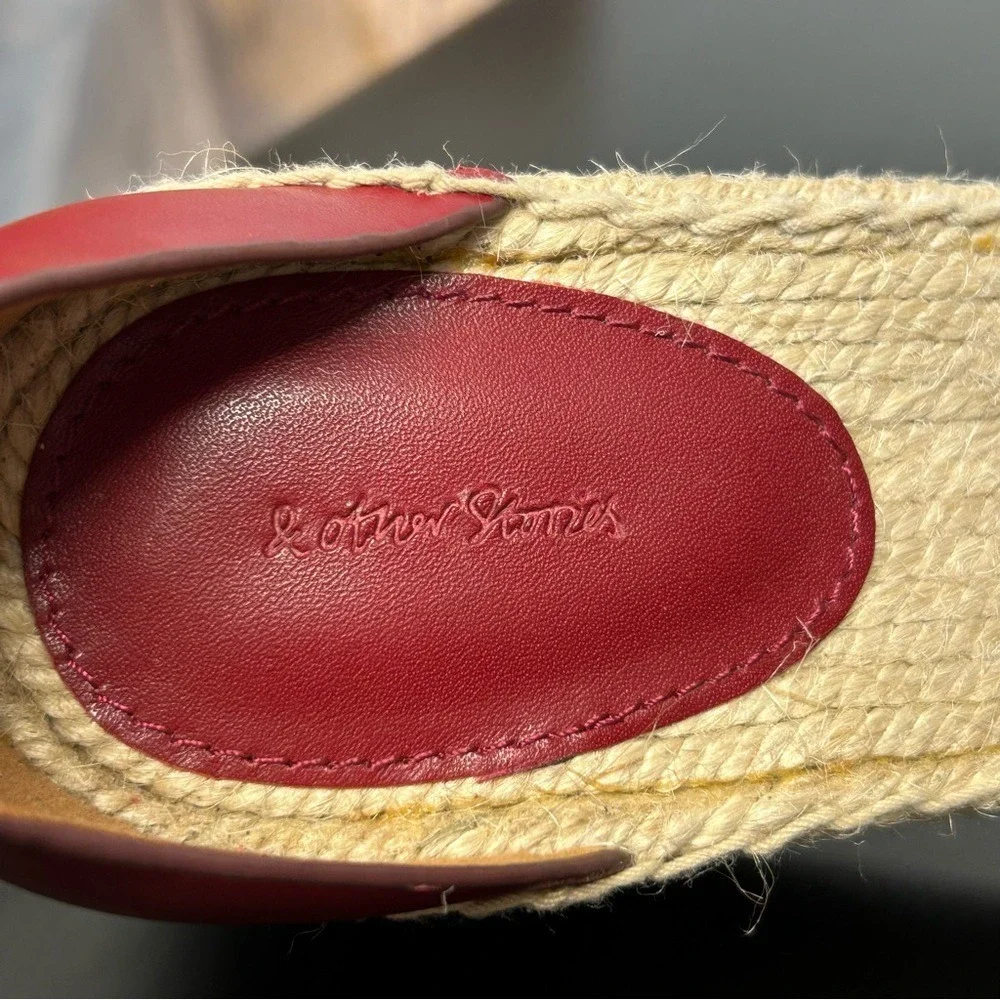 & Other Stories Red Leather Platform Espadrille Wedge Sandals - Size 38‎ / US 8